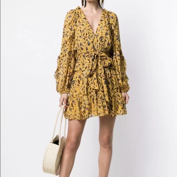 Ulla Johnson Dresses & Skirts - Ulla Johnson Maita Yellow Floral Ruffle Long Sleeve Silk Mini Dress - Size 2.